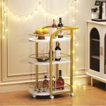 3-Tier White and Gold Bar Cart on Wheels