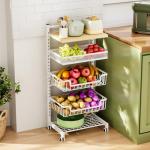 5-Tier Rolling Kitchen Cart with Fruit Basket Storage