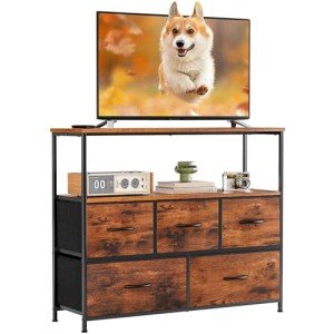 TV Stand Dresser with 5 Drawers and Open Shelf