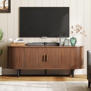Walnut TV Stand with Power Outlet and Storage