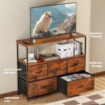 TV Stand Dresser with 5 Drawers and Open Shelf