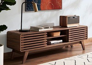 Mid-Century Modern TV Stand with Storage - Walnut