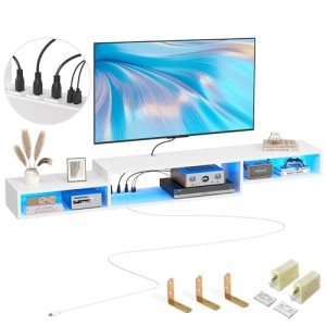 71'' White Floating TV Stand with LED Lights