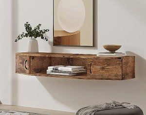 Floating TV Stand with Storage Cabinet - Rustic Brown
