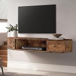 Floating TV Stand with Storage Cabinet - Rustic Brown