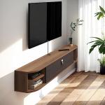 Walnut Floating TV Stand with Storage Shelves