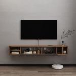 Walnut Floating TV Stand with Storage Shelves