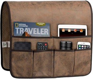 Sofa Armrest Organizer with 6 Pockets (Brown)