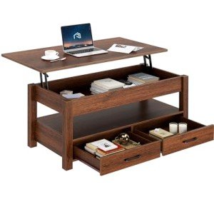 Rolanstar Retro Lift Top Coffee Table with Drawers