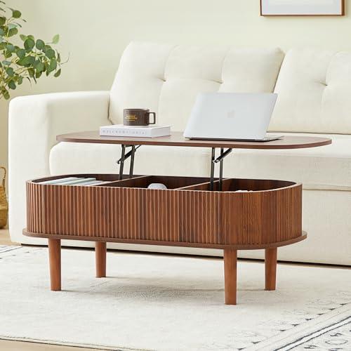 Modern Fluted Lift-Top Coffee Table with Storage