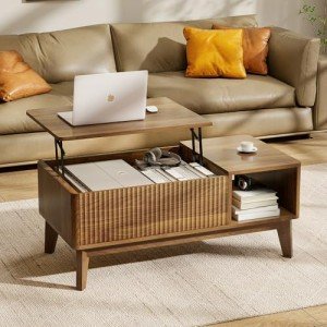 LYNCOHOME Modern Fluted Lift Top Coffee Table