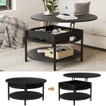Round Lift Top Coffee Table with Storage - Black