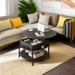 Round Lift Top Coffee Table with Storage - Black