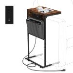 C-Shaped Charging End Table with Storage Bag