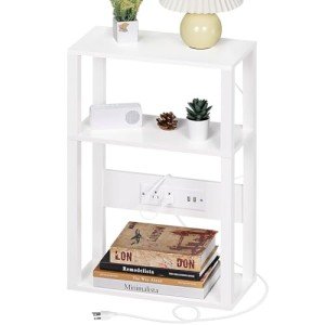 YUFAM 3-Tier Slim Side Table with Charging Station