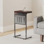 C-Shaped Charging End Table with Storage Bag