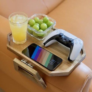 Acacia Wood Couch Arm Tray Table - Clip-On