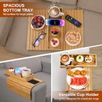 Magnetic Bamboo Couch Arm Tray and Cup Holder