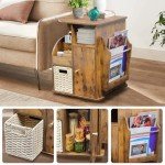 Rustic Brown Rotating End Table with Storage