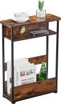 Rustic Brown Slim Side Table with Storage Shelf