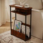Rustic Brown Slim Side Table with Storage Shelf