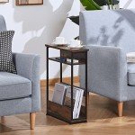 Rustic Brown Slim Side Table with Storage Shelf