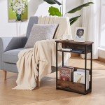 Rustic Brown Slim Side Table with Storage Shelf