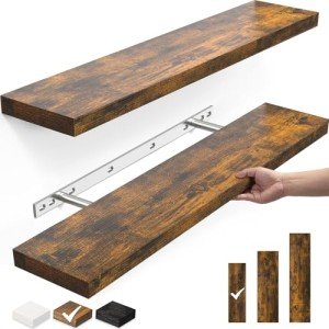 Set of 2 Rustic Wood Floating Shelves