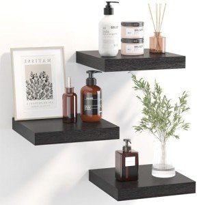 Set of 3 Black Floating Wall Shelves
