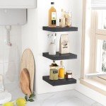 Set of 3 Black Floating Wall Shelves