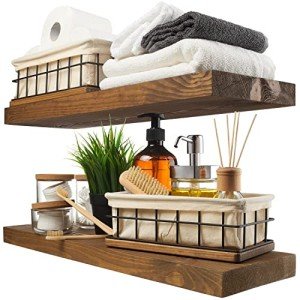 Rustic Wood Floating Shelves Set of 2 - Walnut