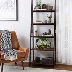 Espresso Ladder Bookshelf Organizer with 5 Shelves