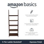 Espresso Ladder Bookshelf Organizer with 5 Shelves