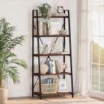 5-Tier Industrial Ladder Shelf Bookcase in Rustic Oak
