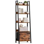 Rustic 5-Tier Ladder Shelf with Removable Drawer