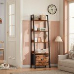 Rustic 5-Tier Ladder Shelf with Removable Drawer