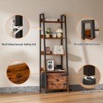 Rustic 5-Tier Ladder Shelf with Removable Drawer