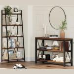 5-Tier Industrial Ladder Shelf Bookcase in Rustic Oak
