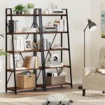 5-Tier Industrial Ladder Shelf Bookcase in Rustic Oak