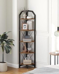 Stylish 5-Tier Corner Shelf in Rustic Brown