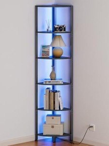 6-Tier Corner Shelf with LED Light - Black