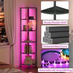 6-Tier Corner Shelf with LED Light - Black