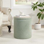 Set of 2 Green Boucle Round Storage Ottomans
