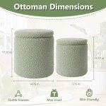 Set of 2 Green Boucle Round Storage Ottomans
