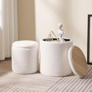 Chilihom Round Upholstered Ottoman Set with Storage