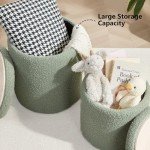Set of 2 Green Boucle Round Storage Ottomans