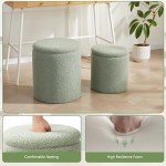 Set of 2 Green Boucle Round Storage Ottomans