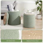 Set of 2 Green Boucle Round Storage Ottomans