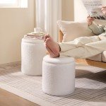 Chilihom Round Upholstered Ottoman Set with Storage