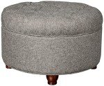 Button Tufted Round Storage Ottoman in Dark Gray